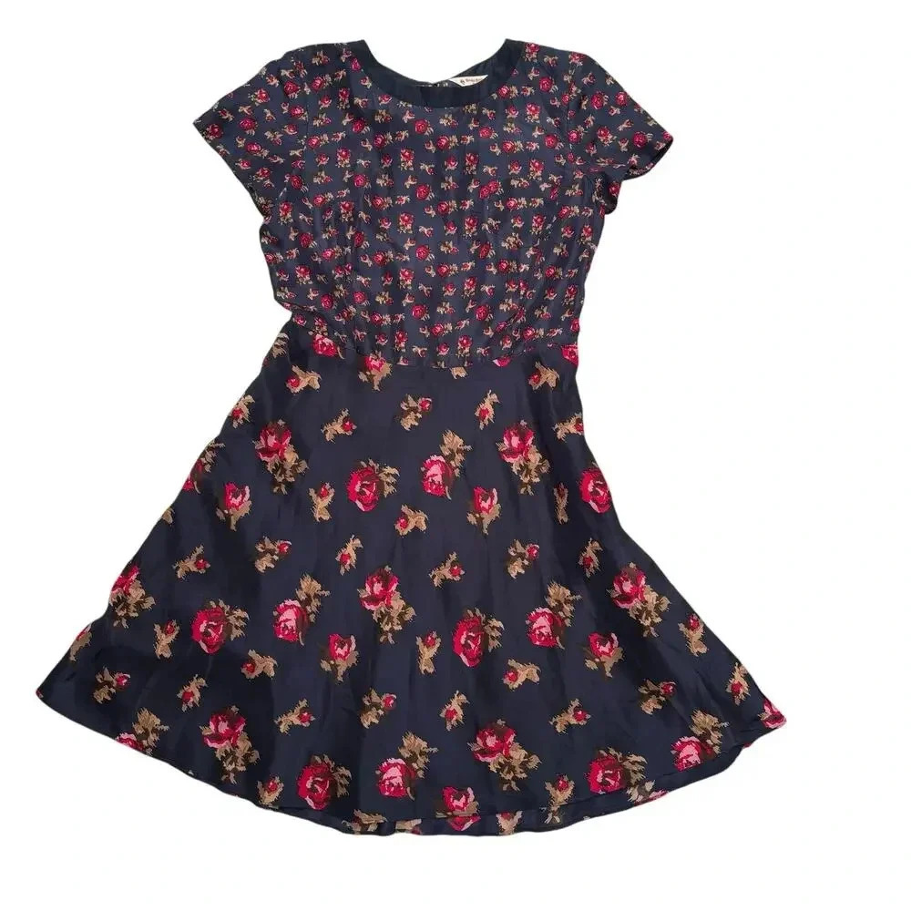 Brooks Brothers Red Fleece Floral Silk Dress Size 8 Navy Red Classic Pretty - Picture 3 of 9